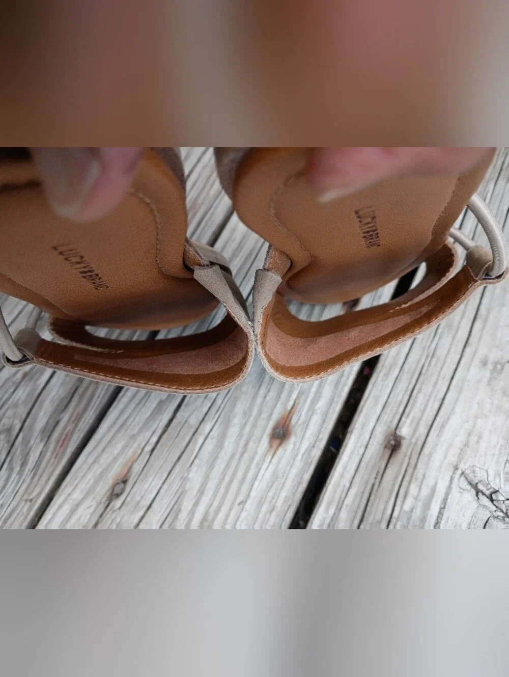 Lucky Brand Slip on Sandals Nekoda Tan Flats Women's Sz 7M Open Toe